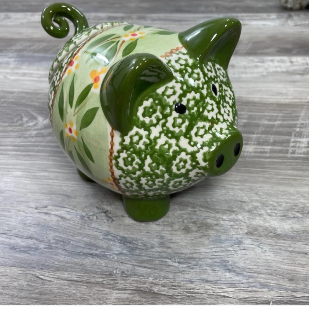TEMPTATIONS - ovenware - old world green - sugar candy dish PIG